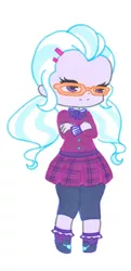 Size: 546x1132 | Tagged: safe, artist:ocean-drop, derpibooru import, sugarcoat, equestria girls, chibi, clothes, cropped, crystal prep academy uniform, cute, looking at you, school uniform, simple background, smiling, solo, sugarcute, white background