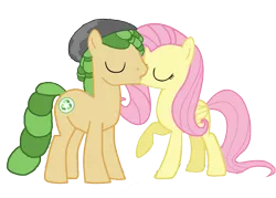 Size: 1024x733 | Tagged: safe, artist:3d4d, derpibooru import, fluttershy, sandalwood, ponified, earth pony, pegasus, pony, base used, equestria girls ponified, female, kissing, male, sandalshy, shipping, simple background, straight, transparent background, vector