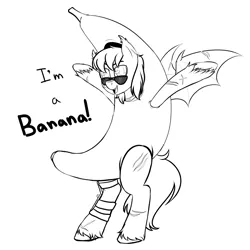 Size: 3000x3000 | Tagged: artist needed, safe, derpibooru import, oc, oc:orion, bat pony, pony, ponyfinder, alchemist, banana, bat pony oc, bat wings, clothes, costume, dungeons and dragons, food, lineart, meme, pen and paper rpg, rpg, scar, wings