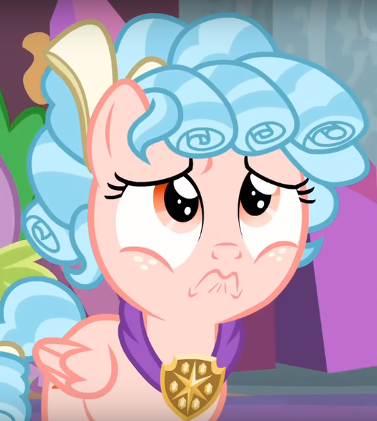 Size: 574x640 | Tagged: safe, derpibooru import, screencap, cozy glow, pegasus, pony, school raze, cropped, female, filly, frown, sad, solo