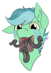 Size: 496x707 | Tagged: safe, artist:spamjamz, derpibooru import, oc, oc:zuthal, unofficial characters only, monster pony, original species, tatzlpony, bust, ear fluff, male, mawshot, multiple tongues, open mouth, pointing, solo, tentacle tongue, tentacles, tongue out, wide eyes