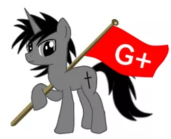 Size: 320x261 | Tagged: safe, artist:ruchiyoto, derpibooru import, oc, oc:black cross, pony, flag, google plus, holding, memories