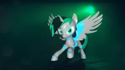 Size: 3840x2160 | Tagged: safe, artist:phoenixtm, derpibooru import, oc, oc:archie cloud, alicorn, pony, robot, robot pony, 3d, alicorn oc, glow, glowing eyes, glowing horn, horn, shiny, source filmmaker, wings