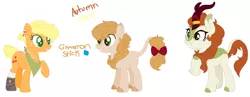 Size: 1280x495 | Tagged: applejack, artist:kyper-space, autumn blaze, autumnjack, bandana, bow, cloven hooves, colored hooves, derpibooru import, ear piercing, family, female, freckles, horn, horn ring, hybrid, interspecies offspring, kirin, kirin hybrid, kirin pony hybrid, lesbian, magical lesbian spawn, oc, offspring, parent:applejack, parent:autumn blaze, parents:autumnjack, piercing, raised hoof, ring, safe, shipping, tail bow, unshorn fetlocks