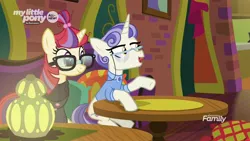 Size: 1920x1080 | Tagged: safe, derpibooru import, screencap, first folio, moondancer, pony, the point of no return, discovery family logo, glasses, lantern, pillow, table, the tasty treat