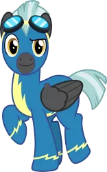 Size: 3748x6000 | Tagged: safe, artist:chainchomp2, derpibooru import, thunderlane, pegasus, pony, marks and recreation, .svg available, absurd resolution, clothes, goggles, looking at you, male, raised hoof, simple background, solo, stallion, transparent background, uniform, vector, wonderbolts uniform