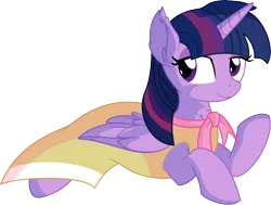 Size: 7279x5496 | Tagged: safe, artist:cyanlightning, derpibooru import, twilight sparkle, twilight sparkle (alicorn), alicorn, pony, sweet and elite, .svg available, absurd resolution, birthday dress, clothes, dress, ear fluff, female, looking back, mare, prone, simple background, smiling, solo, transparent background, vector