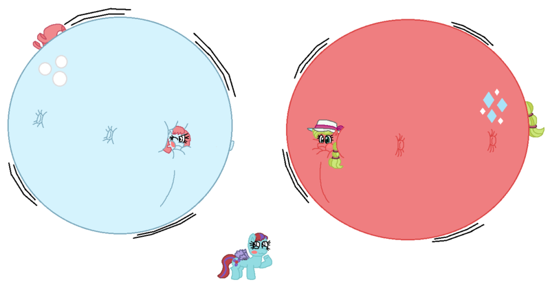 Size: 1390x730 | Tagged: artist:theinflater19, bingo wings, blushing, cowboys and equestrians, derpibooru import, inflation, mad magazine, mad (tv series), mapleball, maplejack, oc, oc:dizzy pinwheel, oc:snowcone, puffy cheeks, questionable, unofficial characters only