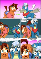 Size: 6271x8921 | Tagged: safe, artist:cactuscowboydan, author:bigonionbean, derpibooru import, oc, oc:air brakes, oc:nova reactor, earth pony, pegasus, pony, unicorn, comic:fusing the fusions, comic:the bastion of canterlot, booty inflation, butt, canterlot, canterlot castle, cape, clothes, comic, commissioner:bigonionbean, conductor hat, conjoined, cutie mark fusion, dat ass was fat, dat butt, dialogue, fat ass, forced, fuse, fused, fusion, fusion:air brakes, fusion:nova reactor, glasses, goggles, gymnasium, hat, jiggling, magic, male, meme, merge, merging, out of control magic, plot, potion, scarf, shirt, shocked, short tail, stallion, surprised, swelling, tail wag, talking to themself, thicc ass, thick, uniform, wide hips, wonderbolts, wonderbolts uniform