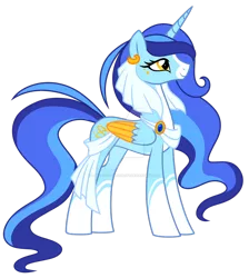 Size: 1024x1144 | Tagged: safe, artist:crystal-tranquility, derpibooru import, oc, oc:seraphine, alicorn, pony, alicorn oc, deviantart, female, horn, mare, obtrusive watermark, show accurate, simple background, solo, transparent background, two toned wings, watermark, wings