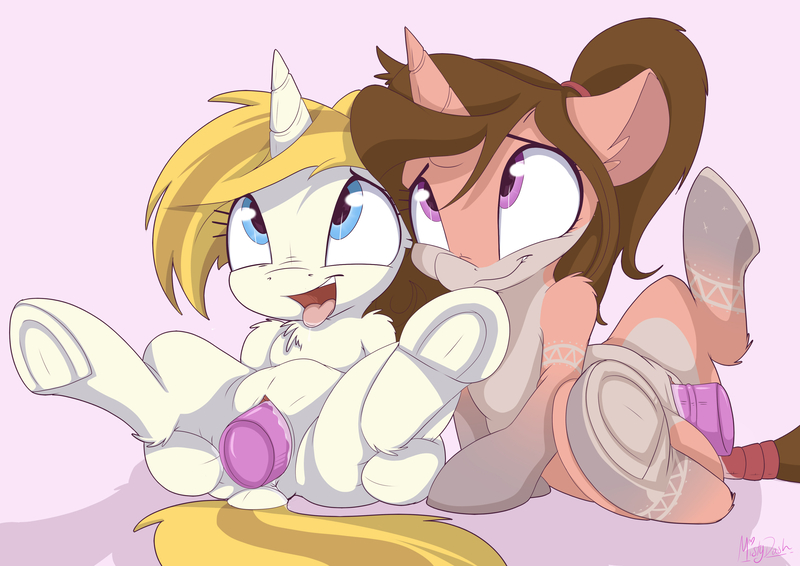 Size: 3507x2480 | Tagged: explicit, artist:mistydash, derpibooru import, oc, oc:grace fairweather, oc:misty dash, unofficial characters only, pony, unicorn, anus, chest fluff, dildo, dock, ear fluff, female, frog (hoof), insertion, lesbian, mare, nudity, oc x oc, open mouth, penetration, sex, sex toy, shipping, simple background, tail wrap, tongue out, underhoof, vaginal, vaginal insertion, vulva