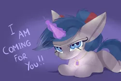 Size: 7086x4724 | Tagged: safe, artist:mistydash, derpibooru import, oc, oc:misty dash, unofficial characters only, pony, unicorn, bow, chest fluff, creepy eyes, dialogue, evil, female, hair bow, jewelry, magic, magic aura, mare, necklace, solo