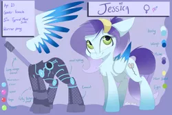 Size: 7086x4724 | Tagged: safe, artist:mistydash, derpibooru import, oc, oc:jessica, pegasus, pony, color palette, exosuit, female, mare, reference sheet, soldier, solo, text, weapon