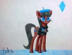 Size: 1186x912 | Tagged: safe, artist:dialysis2day, derpibooru import, oc, oc:felicia, pony, beret, clothes, female, hat, mare, solo, traditional art