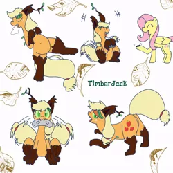 Size: 800x800 | Tagged: suggestive, artist:kushina13, derpibooru import, applejack, fluttershy, original species, pegasus, pony, timber pony, timber wolf, behaving like a dog, female, mare, mouth hold, species swap, timber wolfified, timberjack