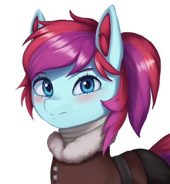 Size: 2057x2231 | Tagged: safe, artist:mrscroup, derpibooru import, oc, oc:taffy swirl, unofficial characters only, earth pony, pony, equestria at war mod, blushing, clothes, coat, cute, ear fluff, scarf, simple background, transparent background