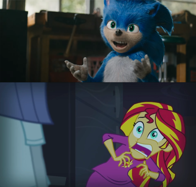 Size: 1347x1283 | Tagged: safe, derpibooru import, edit, edited screencap, editor:wild stallions, screencap, maud pie, sunset shimmer, equestria girls, rainbow rocks, crossover, exploitable meme, faic, nightmare fuel, scared, sonic drama, sonic movie 2020, sonic the hedgehog, sonic the hedgehog (series), sunset screamer