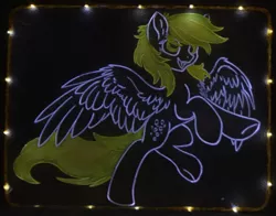 Size: 1449x1137 | Tagged: safe, artist:hioshiru, artist:irfp250n, artist:smokydreamer, derpibooru import, derpy hooves, pony, acrylic plastic, acrylight, bipedal, chest fluff, craft, engrave, engraving, female, led, mare, paint, solo, spread wings, wings