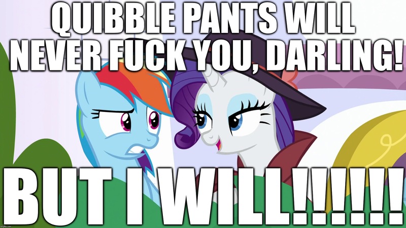 Size: 1920x1080 | Tagged: suggestive, derpibooru import, edit, edited screencap, screencap, rainbow dash, rarity, pegasus, pony, unicorn, common ground, sparkle's seven, bedroom eyes, caption, darling, detective rarity, dialogue, duo, excessive exclamation marks, female, gritted teeth, hat, image macro, implied quibble pants, implied quibbledash, implied raridash, implied sex, lesbian, lidded eyes, looking at each other, mare, not sure if want, obtrusive text, open mouth, raridash, shipping, text, vulgar
