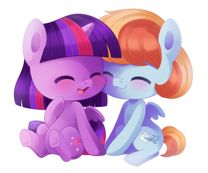 Size: 900x749 | Tagged: safe, artist:exceru-karina, derpibooru import, twilight sparkle, twilight sparkle (alicorn), windy whistles, alicorn, pegasus, pony, chibi, cute, female, lesbian, shipping, simple background, transparent background, twiabetes, twindy, windybetes