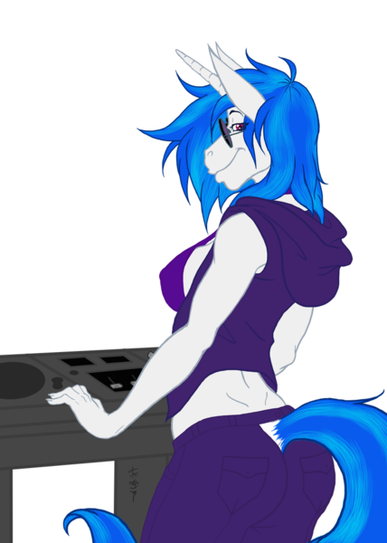 Size: 755x1058 | Tagged: anthro, artist:omnoproxyl337, artist:raistlinalston16, ass, breasts, busty vinyl scratch, butt, clothes, derpibooru import, erect nipples, female, hoodie, looking at you, looking back, looking back at you, nipple outline, solo, solo female, suggestive, vinyl scratch, vinyl's glasses