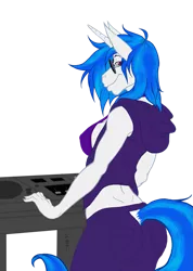 Size: 755x1058 | Tagged: anthro, artist:omnoproxyl337, artist:raistlinalston16, ass, breasts, busty vinyl scratch, butt, clothes, derpibooru import, erect nipples, female, hoodie, looking at you, looking back, looking back at you, nipple outline, solo, solo female, suggestive, vinyl scratch, vinyl's glasses