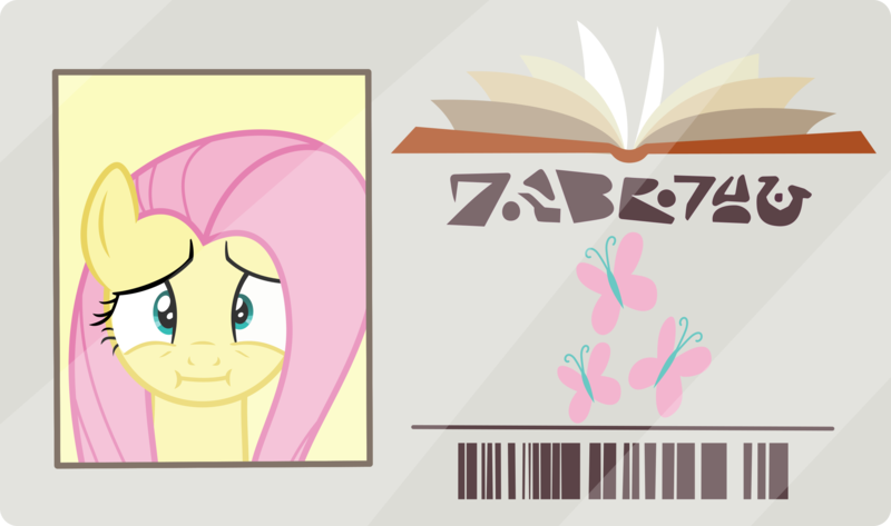 Size: 2600x1538 | Tagged: safe, artist:phucknuckl, derpibooru import, fluttershy, pony, the point of no return, :i, inkscape, library card, simple background, transparent background, vector