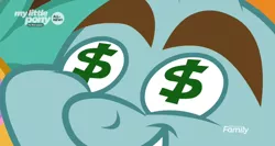 Size: 1138x606 | Tagged: safe, derpibooru import, screencap, snails, snips, pony, unicorn, common ground, close-up, colt, discovery family logo, dollar sign, dollar sign eyes, greed, greedy, male, solo, solo focus, wingding eyes