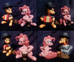 Size: 975x822 | Tagged: safe, artist:vita96, derpibooru import, cheese sandwich, pinkie pie, earth pony, pony, pinkie pride, accordion, bandana, bongos, clint eastwood, clothes, craft, female, frown, hat, hoof hold, irl, male, mare, musical instrument, photo, poncho, sculpture, serape, sitting, stallion, the man with no name, timpani, tongue out, weird al yankovic
