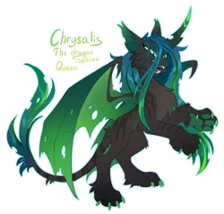 Size: 1280x1220 | Tagged: alternate design, artist:hioshiru, cat, chest fluff, colored claws, colored wings, curved horn, derpibooru import, fangs, female, fluffy, horn, leg fluff, leonine tail, multicolored hair, paw pads, paws, queen chrysalis, rearing, safe, simple background, solo, species swap, sphinx, sphinxified, tail fluff, underpaw, white background, wing claws, wings