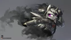 Size: 3840x2160 | Tagged: alicorn, alicorn oc, anthro, anthro oc, armor, artist:jedayskayvoker, clothes, derpibooru import, gray background, horn, male, oc, oc:dark tempest, overwatch, reaper (overwatch), safe, simple background, solo, unofficial characters only, video game crossover, wings