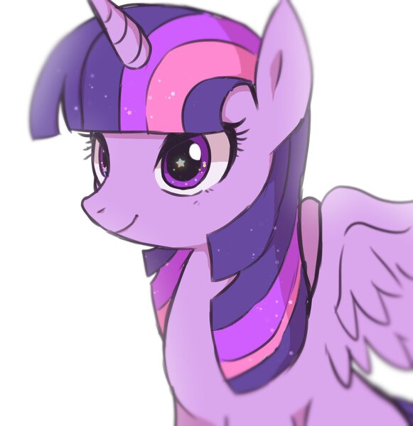 Size: 1256x1296 | Tagged: safe, artist:hosikawa, derpibooru import, twilight sparkle, twilight sparkle (alicorn), alicorn, pony, bust, female, mare, portrait, simple background, solo, spread wings, starry eyes, three quarter view, white background, wingding eyes, wings