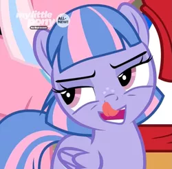 Size: 735x720 | Tagged: safe, derpibooru import, edit, edited screencap, screencap, clear sky, quibble pants, wind sprint, pegasus, pony, common ground, abomination, bueno, cursed image, female, filly, foal, inverted mouth, solo focus, tongue out, what has science done