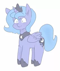 Size: 1600x1883 | Tagged: safe, artist:c0pter, derpibooru import, princess luna, alicorn, pony, crown, cute, female, filly, hoof shoes, jewelry, lunabetes, regalia, simple background, solo, white background, woona, younger