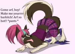 Size: 1280x924 | Tagged: suggestive, artist:tfsubmissions, derpibooru import, sour sweet, dog, german shepherd, husky, equestria girls, canines, estrus, speech change, transformation, vulgar