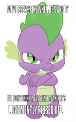 Size: 750x1203 | Tagged: angry, crossed arms, derpibooru import, dragon, edit, edited screencap, editor:undeadponysoldier, male, meme, misspelling, my little pony: the movie, safe, screencap, simple background, solo, spike, text, vulgar, white background, wrong aspect ratio