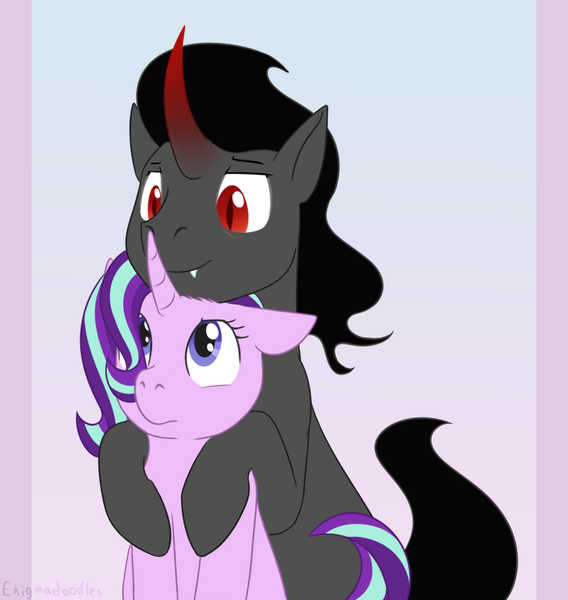 Size: 900x950 | Tagged: safe, artist:enigmadoodles, derpibooru import, king sombra, starlight glimmer, pony, unicorn, cute, female, male, shipping, starlightsombra, straight