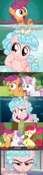 Size: 800x3215 | Tagged: safe, artist:alphamonouryuuken, derpibooru import, edit, edited screencap, screencap, apple bloom, cozy glow, scootaloo, sweetie belle, pegasus, pony, appleoosa's most wanted, brotherhooves social, parental glideance, school raze, adorabolical, comic, cozy glow is best facemaker, cozybetes, cute, cutie mark crusaders, door, evil grin, female, filly, foal, grin, inverted mouth, lidded eyes, looking at you, open mouth, pure concentrated unfiltered evil of the utmost potency, pure unfiltered evil, reaction image, screencap comic, shocked, smiling, yugioh abridged