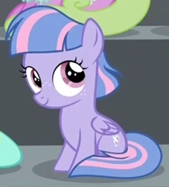 Size: 746x827 | Tagged: safe, derpibooru import, screencap, wind sprint, pegasus, pony, common ground, cropped, female, filly, foal, sitting, smiling, solo focus