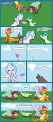 Size: 7000x16000 | Tagged: safe, artist:chedx, derpibooru import, sandbar, silverstream, smolder, yona, changedling, changeling, dragon, earth pony, hippogriff, pony, yak, absurd resolution, belly, bow, cloud, comic, cute, dialogue, diastreamies, dragoness, female, gem, hair bow, hungry, imagination, laughing, male, relaxing, sandabetes, smolderbetes, speech bubble, stomach growl, stomach noise, unamused, yonadorable