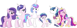 Size: 1468x538 | Tagged: safe, artist:camomiie, derpibooru import, princess cadance, princess flurry heart, shining armor, oc, alicorn, pegasus, pony, unicorn, alicorn oc, colt, family, female, horn, male, mare, offspring, older, older flurry heart, parent:princess cadance, parent:shining armor, parents:shiningcadance, shiningcadance, shipping, stallion, straight, wings