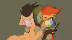 Size: 1280x720 | Tagged: safe, artist:soarindashbestship, derpibooru import, rainbow dash, soarin', pony, 30 day soarindash challenge, book, daring do books, female, hug, male, no nose, shipping, soarindash, straight, tumblr