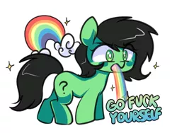 Size: 706x532 | Tagged: safe, artist:killasher, derpibooru import, oc, oc:anonfilly, unofficial characters only, earth pony, pony, female, filly, puking rainbows, rainbow, solo, subversive kawaii, vomit, vomiting, vulgar