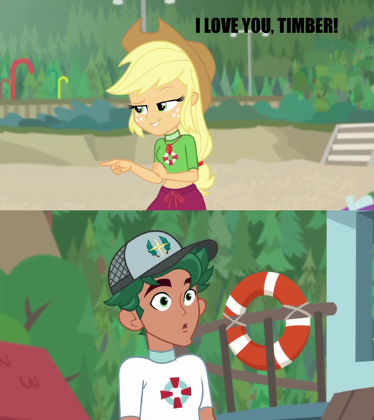 Size: 1280x1436 | Tagged: safe, derpibooru import, applejack, timber spruce, equestria girls, equestria girls series, turf war, applespruce, crush, female, lifeguard timber, male, meme, shipping, straight