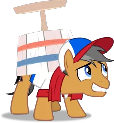 Size: 1593x1709 | Tagged: safe, artist:frownfactory, derpibooru import, quibble pants, earth pony, pony, common ground, .svg available, baseball cap, basket, cap, clothes, hat, male, scarf, shirt, simple background, solo, stallion, stuck, svg, transparent background, vector