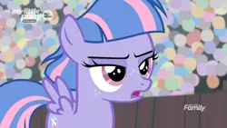 Size: 1366x768 | Tagged: safe, derpibooru import, screencap, wind sprint, pegasus, pony, common ground, audience, crowd, discovery family logo, female, filly, foal, lidded eyes, solo, stadium