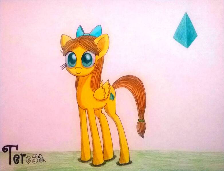 Size: 1181x906 | Tagged: safe, artist:dialysis2day, derpibooru import, oc, oc:teresa, pegasus, pony, bow, female, hair bow, mare, solo, traditional art