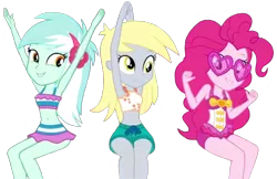 Size: 2322x1509 | Tagged: safe, derpibooru import, edit, edited screencap, editor:lonely fanboy48, screencap, derpy hooves, lyra heartstrings, pinkie pie, equestria girls, equestria girls series, i'm on a yacht, spoiler:eqg series (season 2), background removed, clothes, cute, lyrabetes, simple background, smiling, sunglasses, swimming trunks, swimsuit, vip