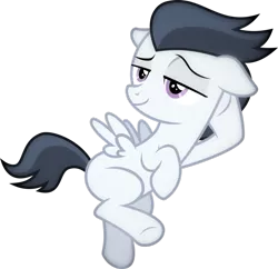 Size: 909x879 | Tagged: safe, derpibooru import, edit, editor:undeadponysoldier, vector edit, rumble, pegasus, pony, marks and recreation, bedroom eyes, colt, draw me like one of your french girls, droopy ears, floppy ears, foal, looking at you, lying down, male, shading, side, simple background, solo, stupid sexy rumble, vector, white background