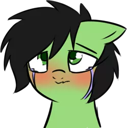 Size: 919x922 | Tagged: safe, artist:neuro, derpibooru import, oc, oc:anonfilly, unofficial characters only, earth pony, pony, blushing, bust, crying, female, filly, looking at you, looking up, looking up at you, sad, simple background, transparent background, wavy mouth